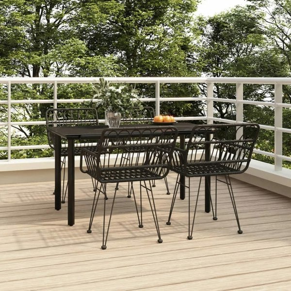 Berkfield 5 Piece Garden Dining Set Black Poly Rattan
