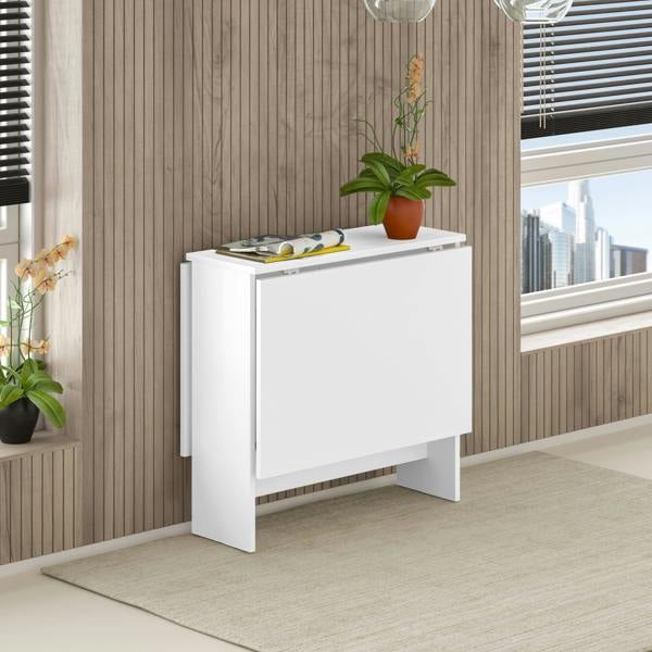Decortie Artemio Foldable Table White Rectangular Shape Engineered Wood Folding Table 130(W)x76(D)x73.4(H)cm Kitchen Dining Room