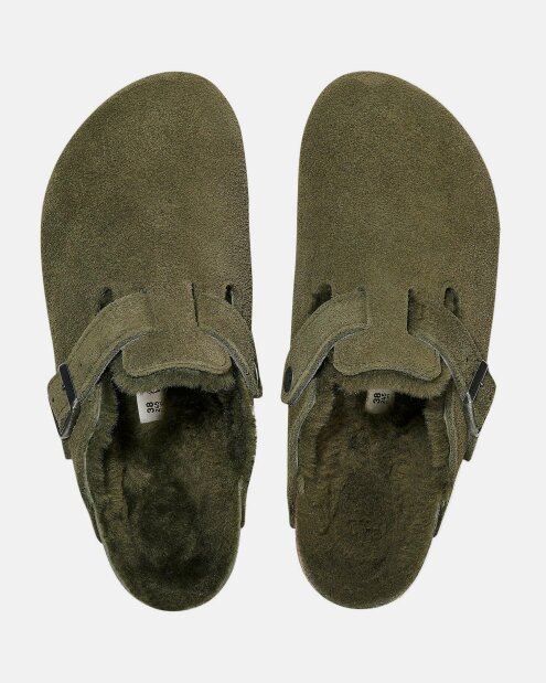 Birkenstock Boston VL Sheepskin Womens Clogs - Thyme