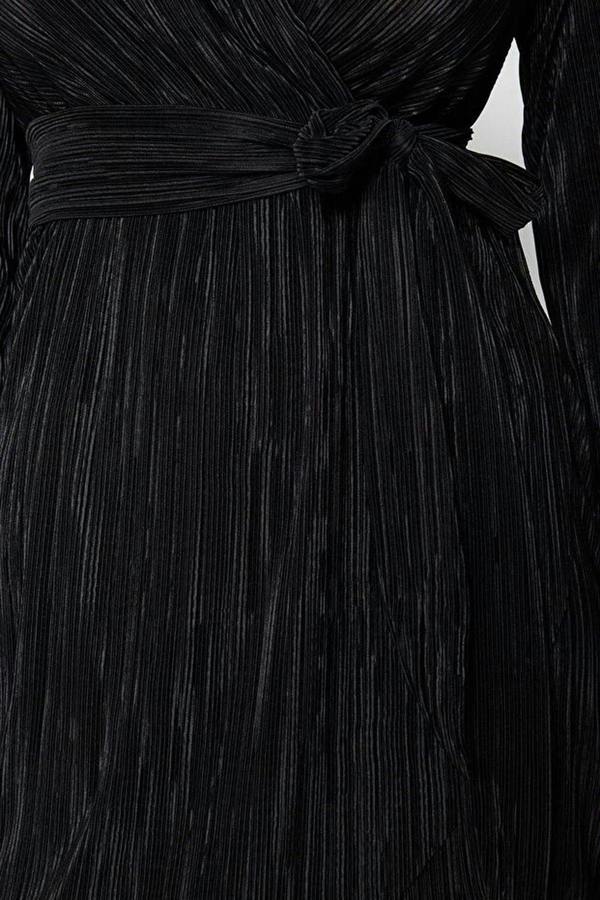 WOVCOR Belted A-Line Pleated Knit Short Elegant Evening Dress