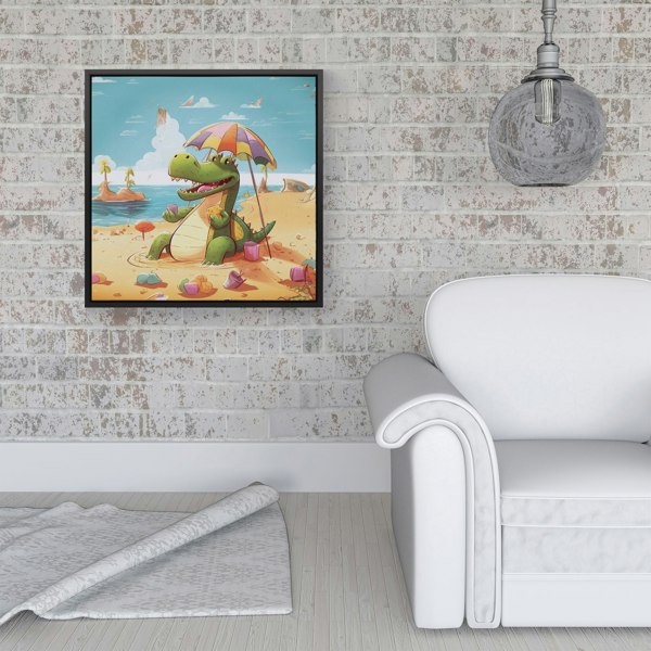 Warren Reed A Crocodile On A Beach Holiday Framed Canvas