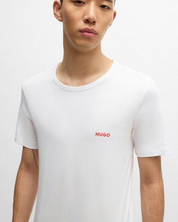HUGO Mens  Three-Pack of Underwear T-Shirts in Cotton with Logos NOS - White 100