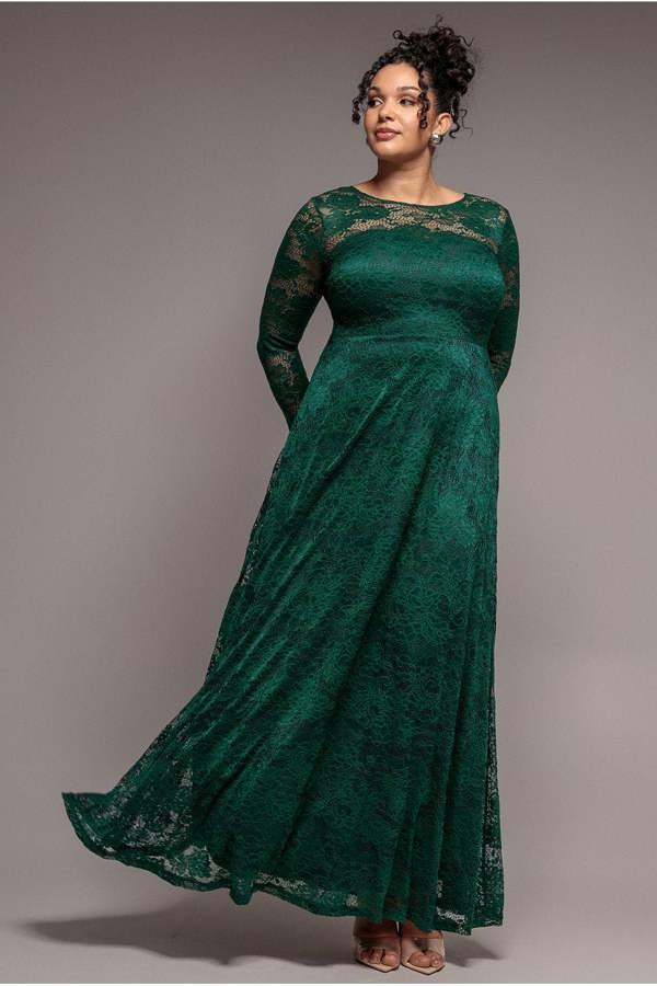Scalloped Lace A-Line Maxi Dress - Emerald Green DR4496PLUS