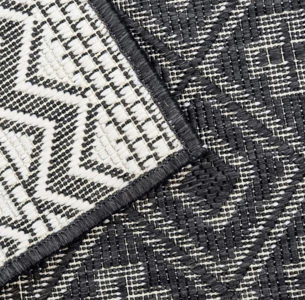Indoor Outdoor Reversible Rug Black and White Cream Aztec Geometric Pattern Large Patio Garden Mats