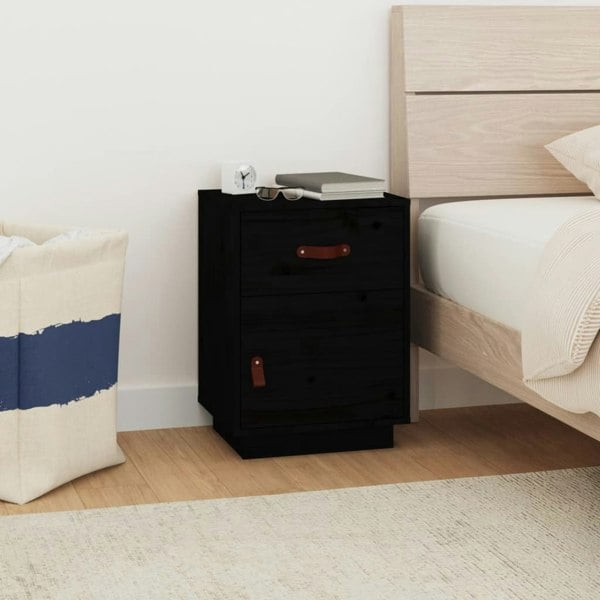 Berkfield Bedside Cabinet Black 40x34x55 cm Solid Wood Pine