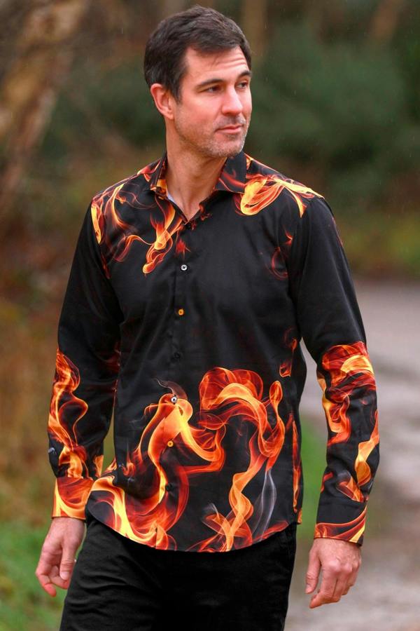 INFERNO BLAZE PLACEMENT PRINT SHIRT - Premium Men's Patterned Shirt by Claudio Lugli | Bold Design, Tailored Fit, Best Printed Shirts