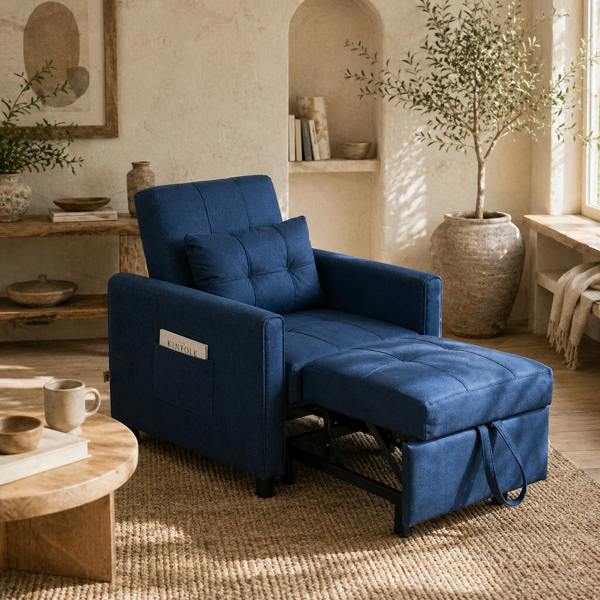 Wyld Haus Haso Linen Look Dark Blue Single Sleeper Chair