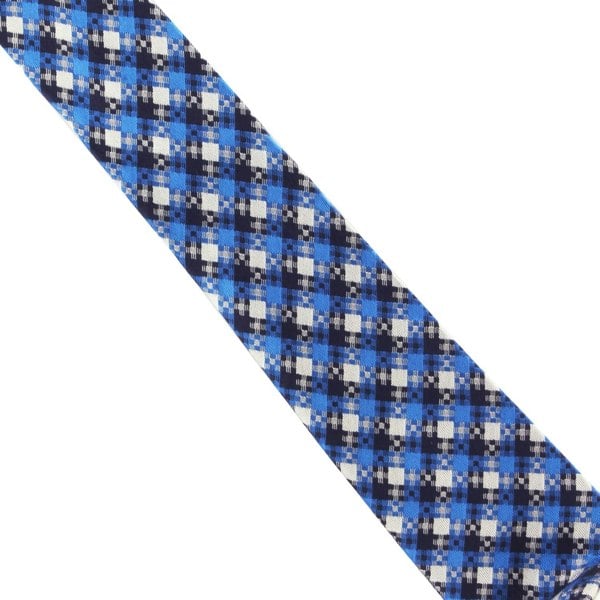 Dunhill luxurious mulberry silk gingham check patterned tie bright blue ink grey