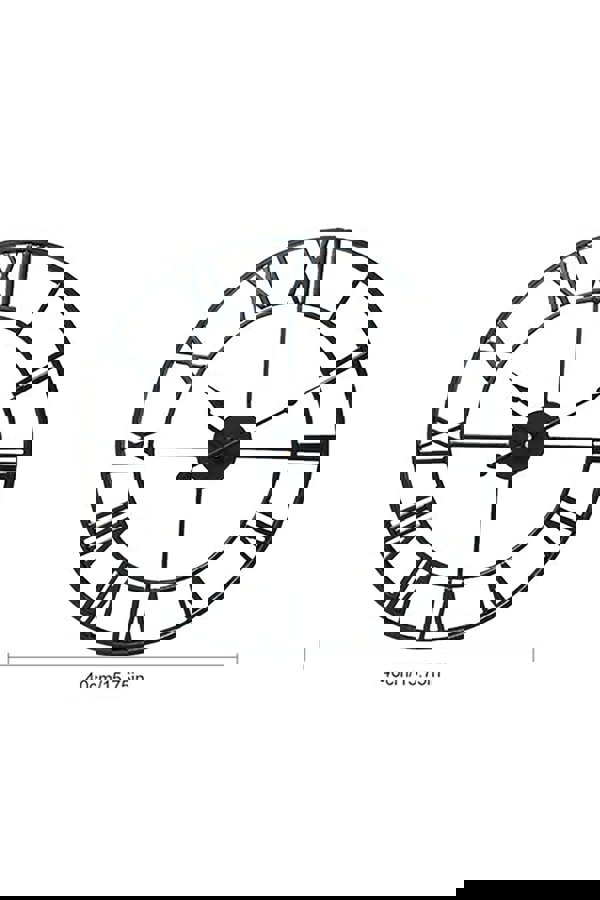 Living and Home 40cm Dia Black Round Roman Numeral Skeleton Metal Wall Clock