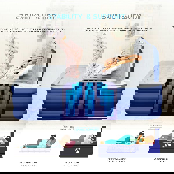 Get Fit Blow Up Air Bed With Built In Electric Pump - Headboard & Free Inflatable Pillow - Double