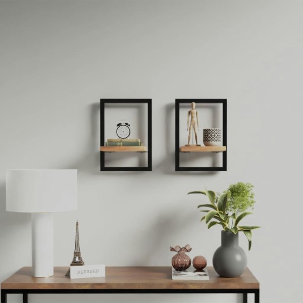 Berkfield Wall Shelves 2 pcs 25x25x35 cm Solid Wood Acacia and Steel