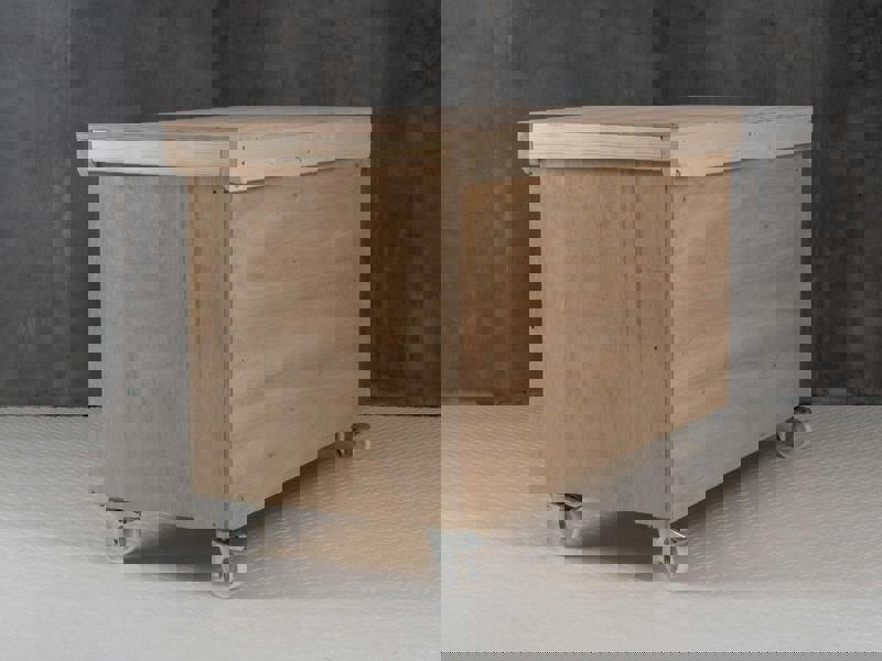 Arbor Garden Solutions Wooden Eucalyptus hardwood top workbench with lockable cupboard (V.9) with wheels