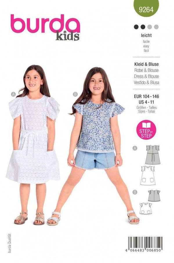 Burda Sewing Pattern 9264 Tops and Dresses For Kids, Ages: 4-11 Years - Easy