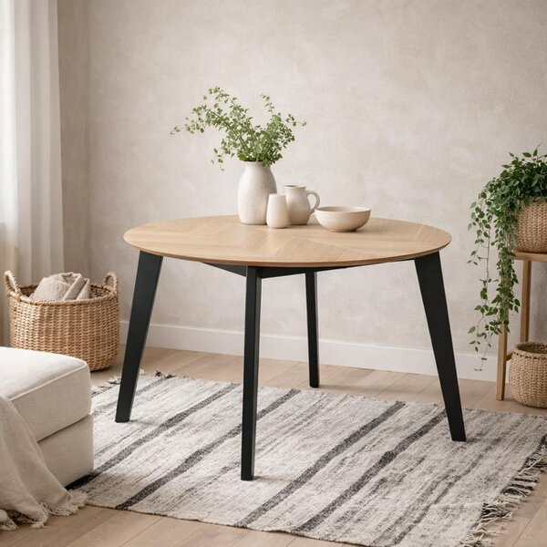 Wyld Haus Hedehusene Natural Oak Wood Round Dining Table Black Legs