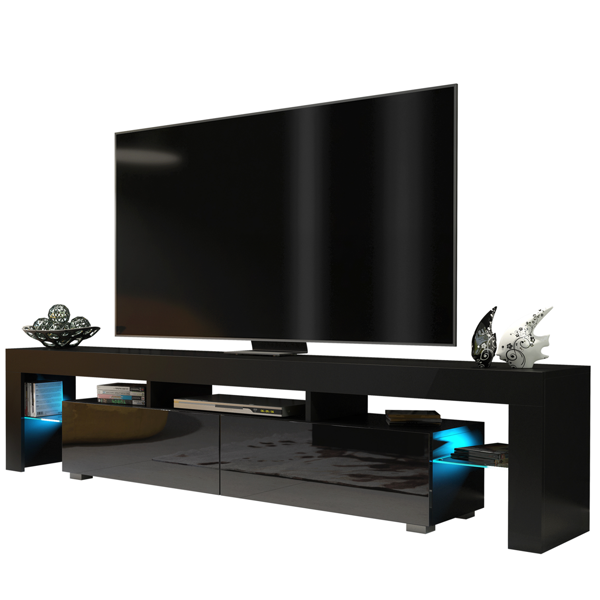 Mex Furniture Sleek 200cm TV Unit Modern Cabinet TV Stand Black High Gloss Doors with Free LED