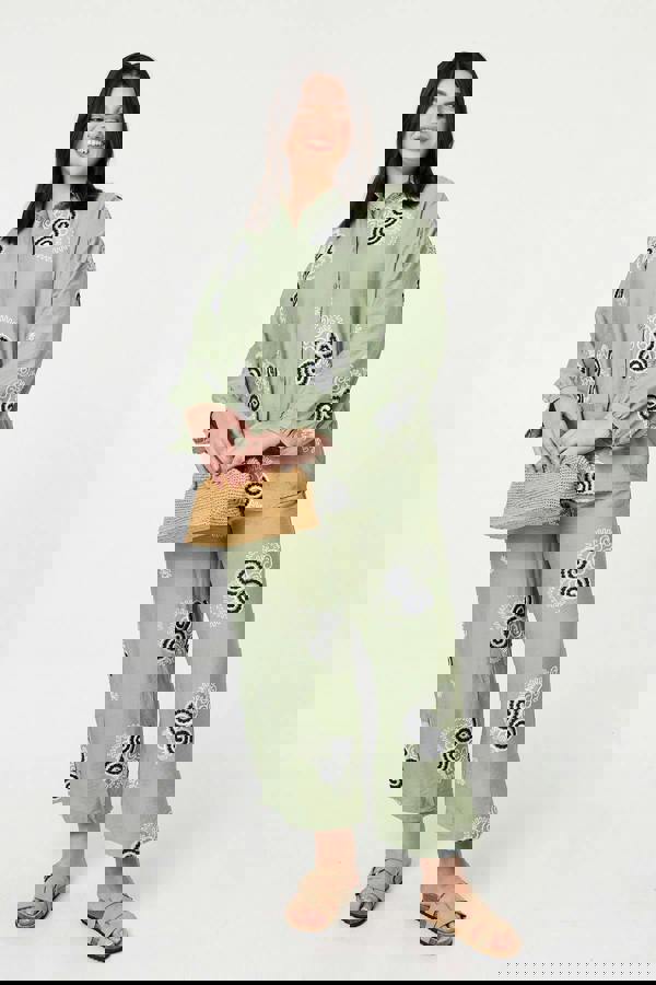 Khaki | Curve Embroidered Relaxed Shirt