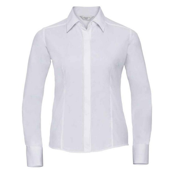 Russell Collection Women's Poplin Fitted Long-Sleeved Formal Shirt - White