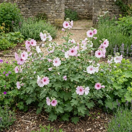 Lavatera Barnsley Baby 2L Pot – Hardy Flowering Shrub with Soft Pink Blooms