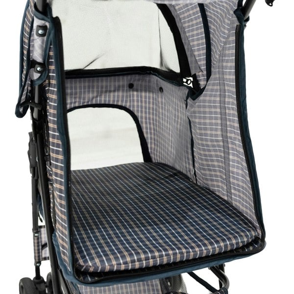 Monstershop Pet Stroller with Rain Cover – Blue Tartan