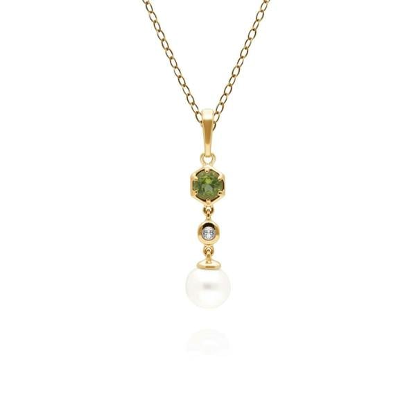 270P030106925 Modern Pearl, Peridot & Topaz Drop Pendant in Gold Plated Silver 1