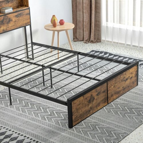 Wyld Haus Sata 4FT8 Rustic Brown and Black Industrial Double Bed Frame with Shelves