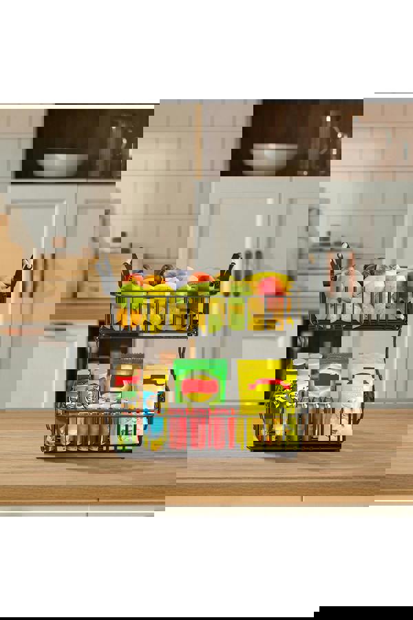 Living and Home 2 Tier Wire Detachable Fruit Vegetable Basket Widely Used Storage Rack Organizer Bathroom Kitchen