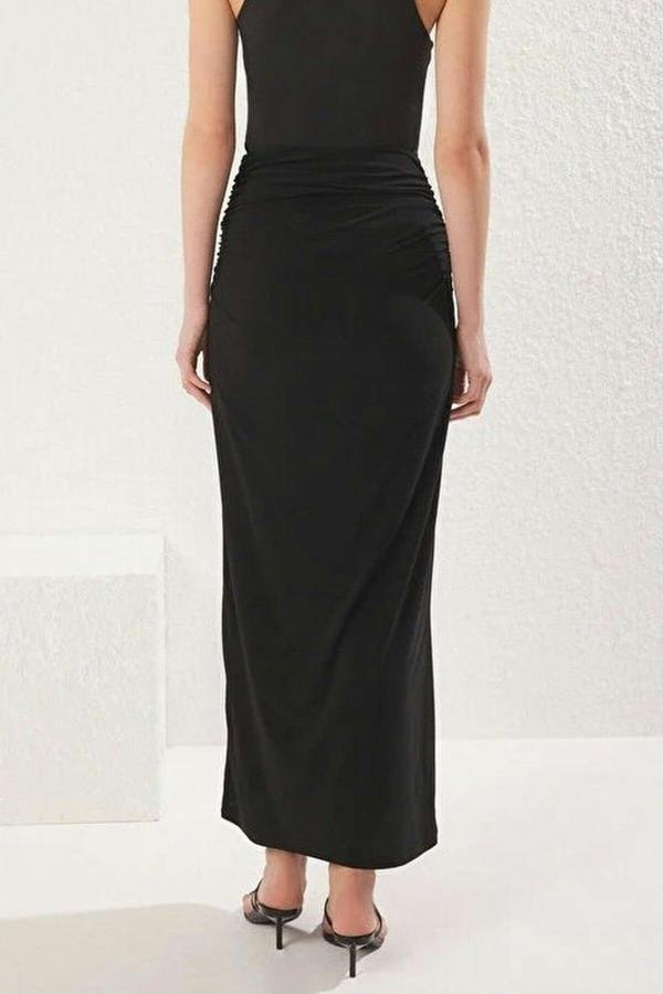 WOVCOR Knitted Maxi Fishtail Skirt with Gold Accessory Details