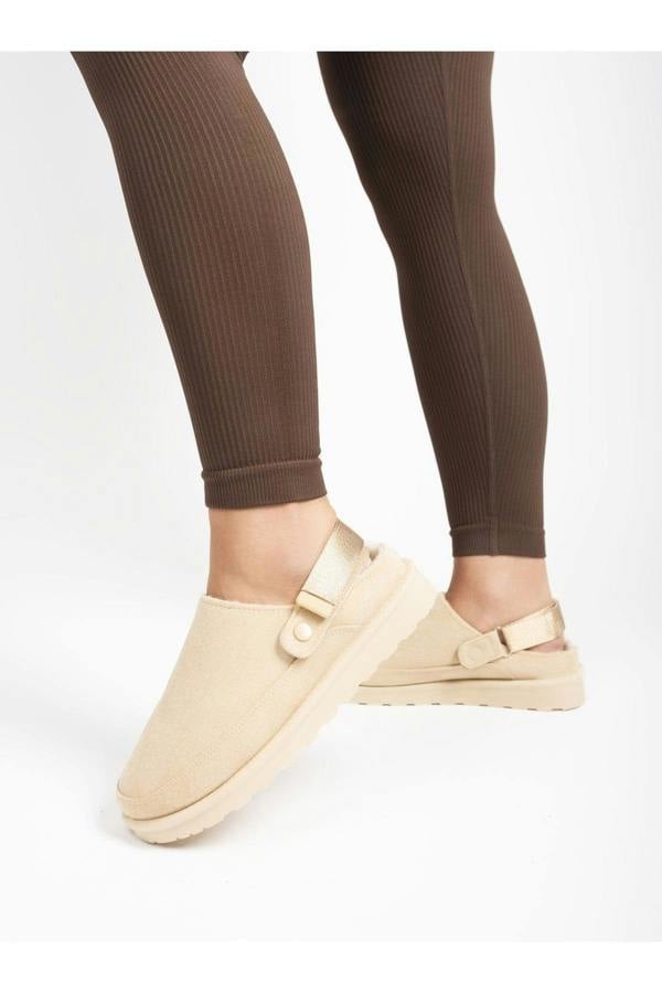 Niraya Faux Suede Slingback Mule Sandals With Cuff Strap - Beige