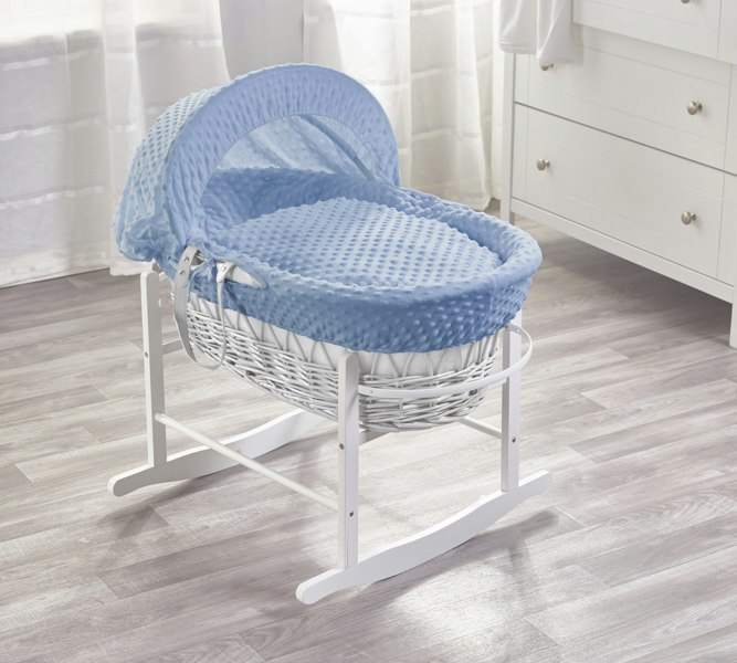 Kinder Valley Blue Dimple White Wicker Moses Basket