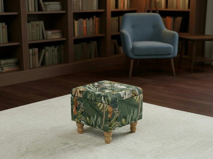 ISTOOLS Premium Green Floral Velvet Ottoman Bench with Storage – Luxury Coffee Table & Pouffe Seating - 19 x 17 Inches (48 x 43cm)
