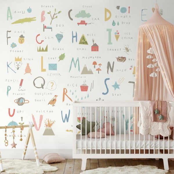 Origin Murals Childrens Alphabet Illustrations Wall Mural - Pastel