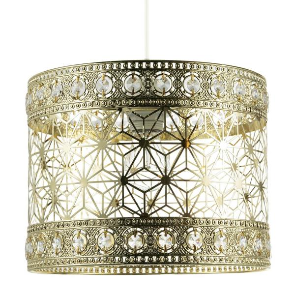 Moroccan Pendant Light Shade in Polished Gold with Clear Acrylic Beads Image 1