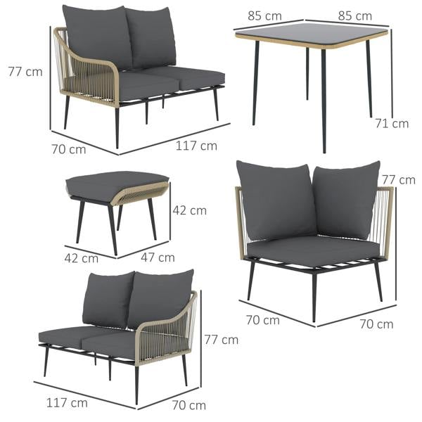 Wyld Haus Nofise Rattan Brown and Grey 7 Seater Garden Sofa Set with Coffee Table and 2 Stools