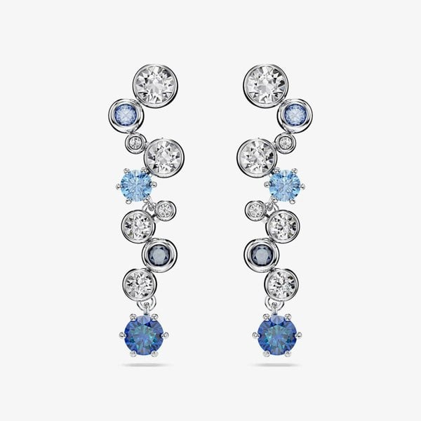 Swarovski Constella Rhodium Plated Blue & White Crystal Drop Earrings 5732775