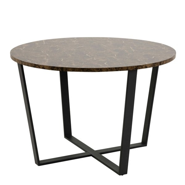 Furniture To Go Amble Round Dining Table with Brown Marble Melamine Top & Black Legs