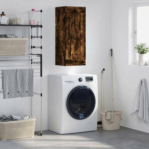 Berkfield Wall Mounted Cabinet Smoked Oak 34.5x34x90 cm Engineered Wood
