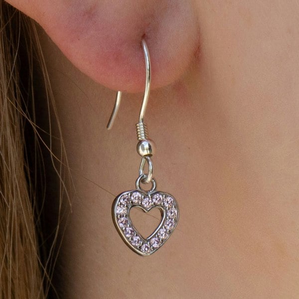Mylee London Sterling Silver Pink Crystal Heart Earrings