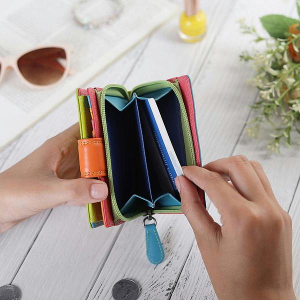 inside view of green Soft Leather Colourful Purse Camellia London