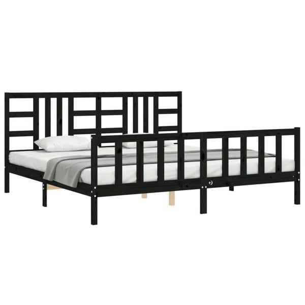 Berkfield Bed Frame with Headboard Black 200x200 cm Solid Wood