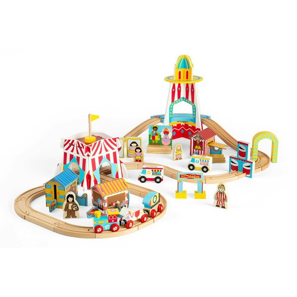 Bigjigs Rail Wooden Fun Fair Train Set - 54 Play Pieces