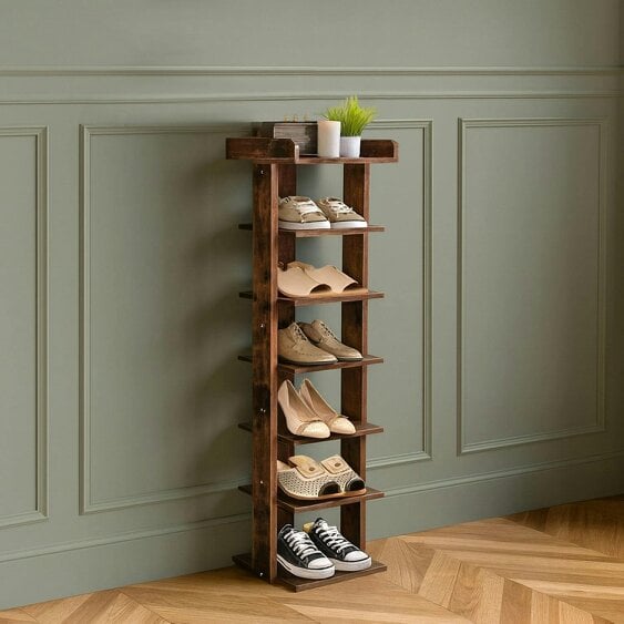 Neo Walnut 7 Tier Wooden Shoe Rack Slim
