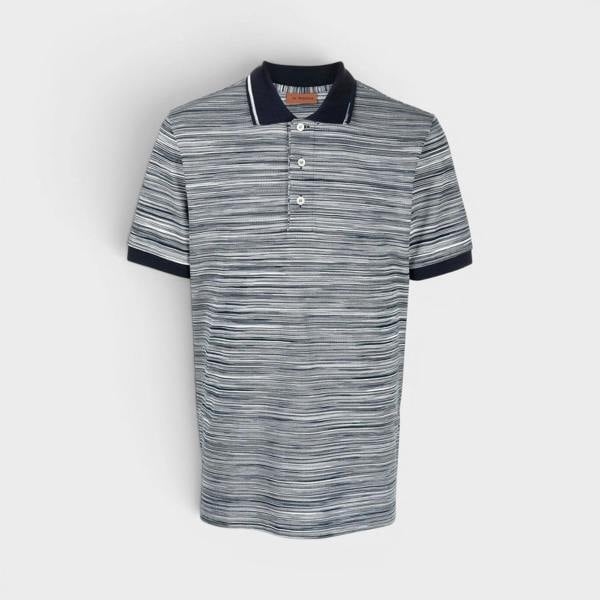 Missoni Striped Contrast Collar Polo Shirt Space Dyed Navy White