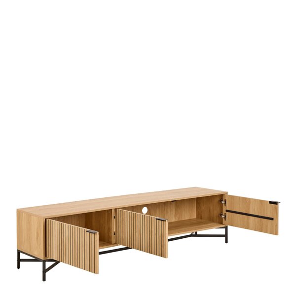 Wyld Haus Brisbane 176cm Slatted Wild Natural Oak TV Unit 3 Doors Black Metal Legs