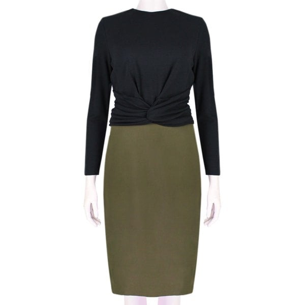 An elegant Giambattista Valli pencil dress in contrasting black and khaki green fabrics
