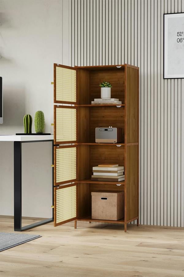 Living and Home 4-Tier Narrow Bookcase Storage Cabinet with Doors