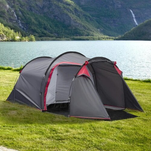 Bobobiy 2-3 Person Tunnel Tent with Sewn-in Groundsheet, 2000mm Water Column, Camping Tent with 1 Bedroom, Living Area for Camping, Grey