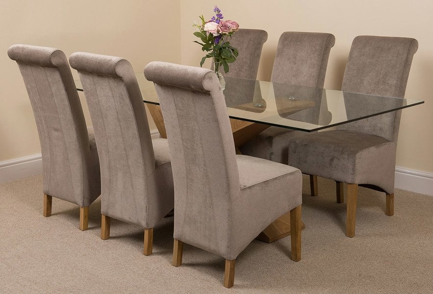 That's Furniture Valencia Oak Large Glass Dining Table & Montana Fabric Chairs
