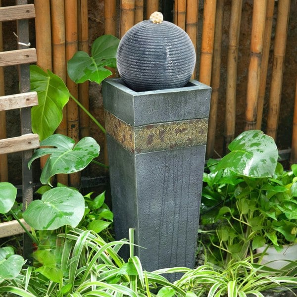 Navy Sphere Electric Fountain Water Feature with LED Light Fountains & Waterfalls Living and Home