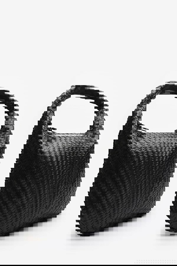 Where's That From Barber Large Contorted Shoulder Bag in Black Woven Faux Leather
