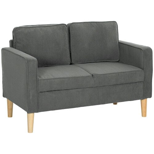 Wyld Haus Sono Vare Corduroy Grey Compact 2 Seater Sofa Natural Wooden Legs